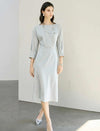 Boat Neck Midi Sheath Dress