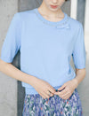 Bow Detail Embellished Neckline Knit Top
