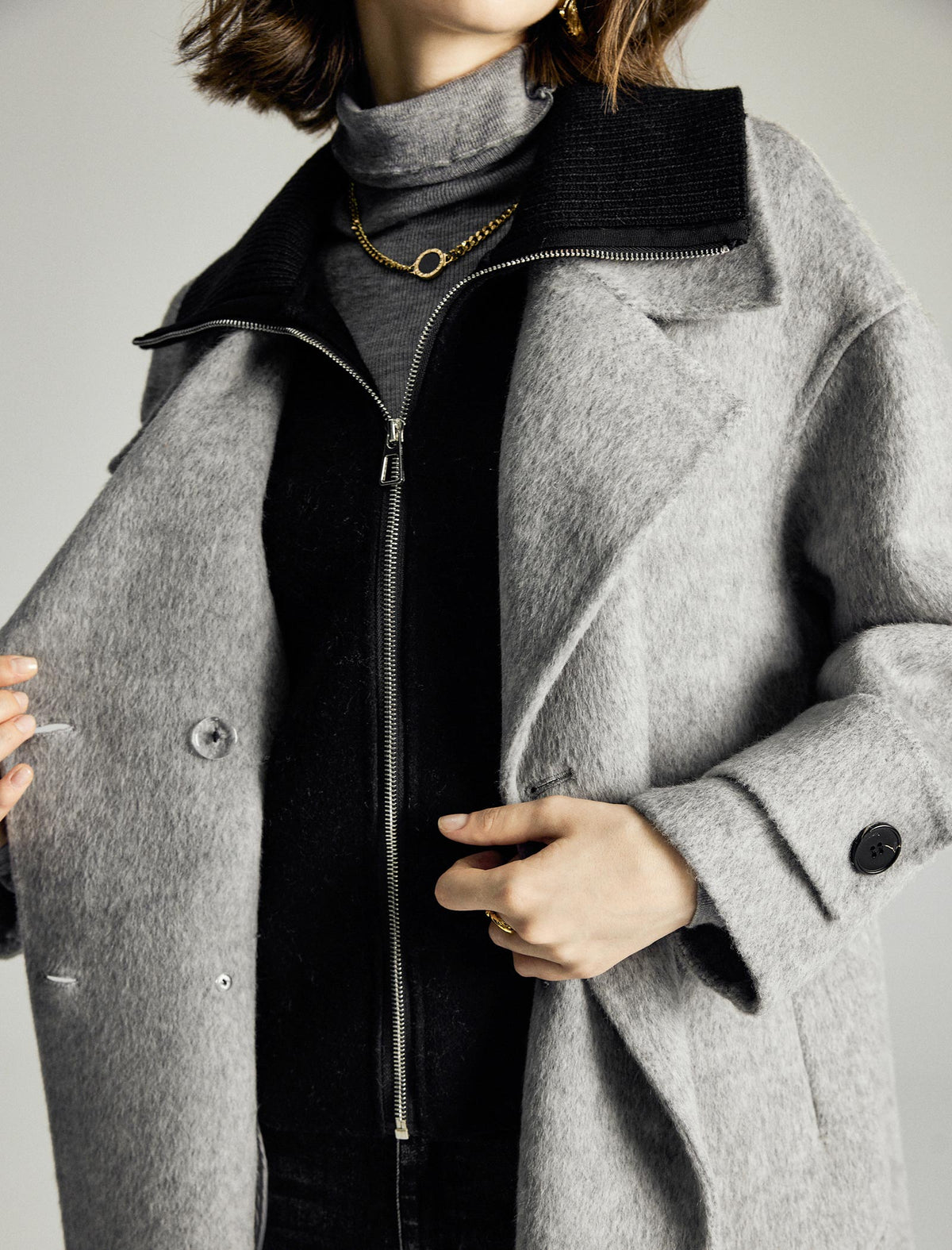 Double-Faced Wool Layered Mid-Length Coat