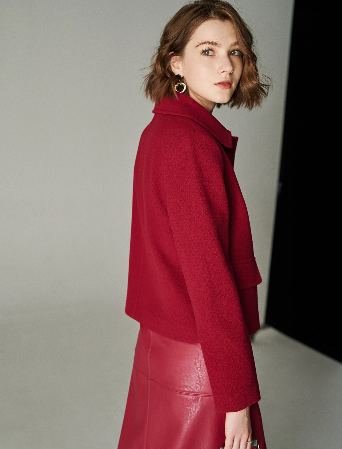 Wool Blend Textured Collared Button-Front Jacket
