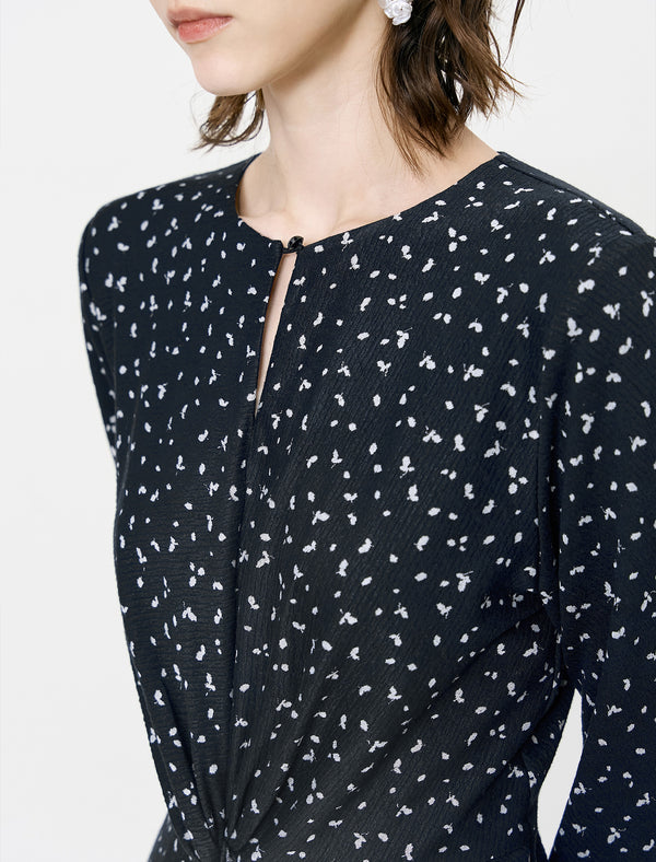 Black Ditsy Floral Long Sleeve Midi Dress