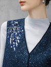 Wool Blend Beaded V-Neck Sleeveless Shift Dress