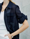 Navy Sheer Belted Shirt