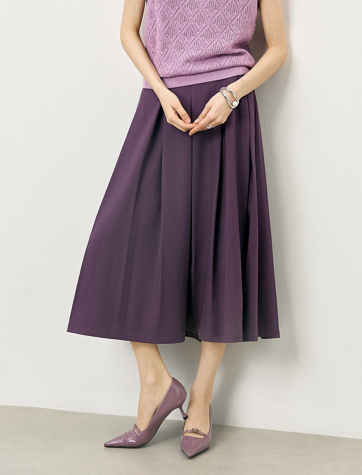 Purple Pleated Midi Skirt