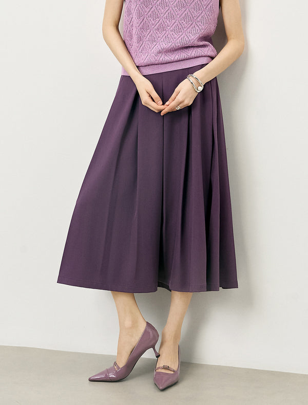 Purple Pleated Midi Skirt