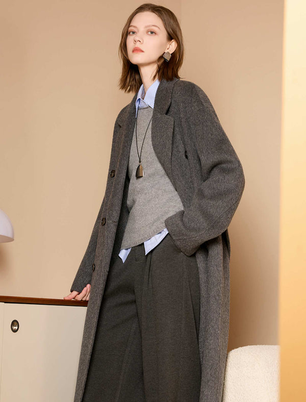 Wool-Camel Hair Blend Double-Breasted Maxi Coat