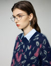 Wool and Mulberry Silk Blend Floral Jacquard Crewneck Relaxed Sweater