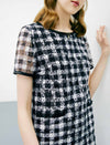 Plaid Lace Straight Short Sleeve Dress