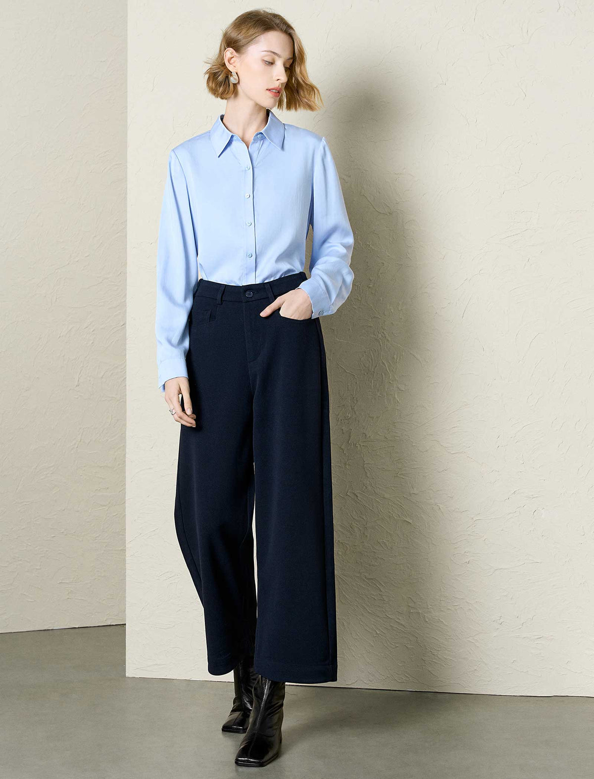 Wide-Leg Navy Ankle Pants