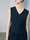 Dark Denim Look Sleeveless Ruffle Hem Vest