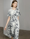 Watercolor Floral Puff Sleeve Midi Dress