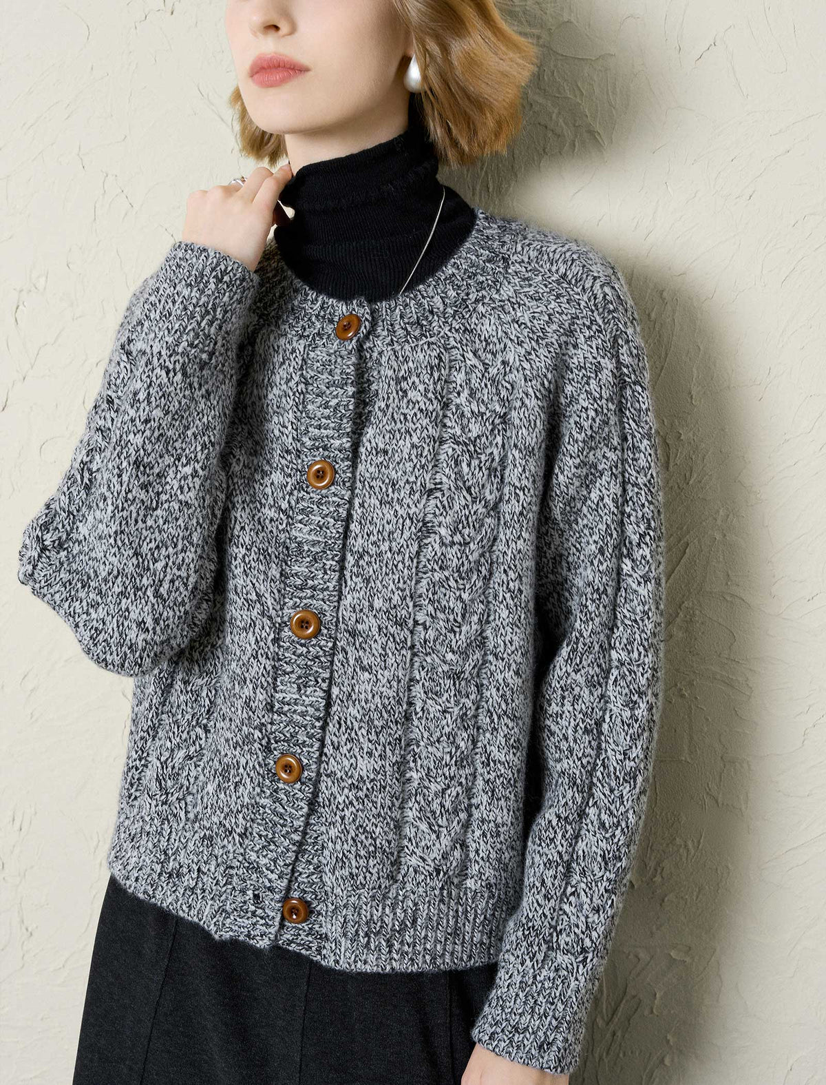 Marled Cable-Knit Cardigan