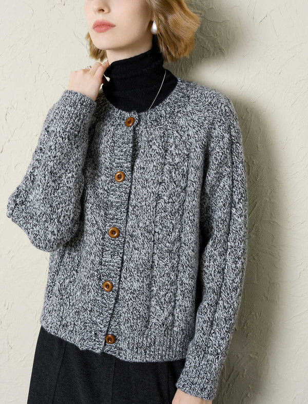 Marled Cable-Knit Cardigan