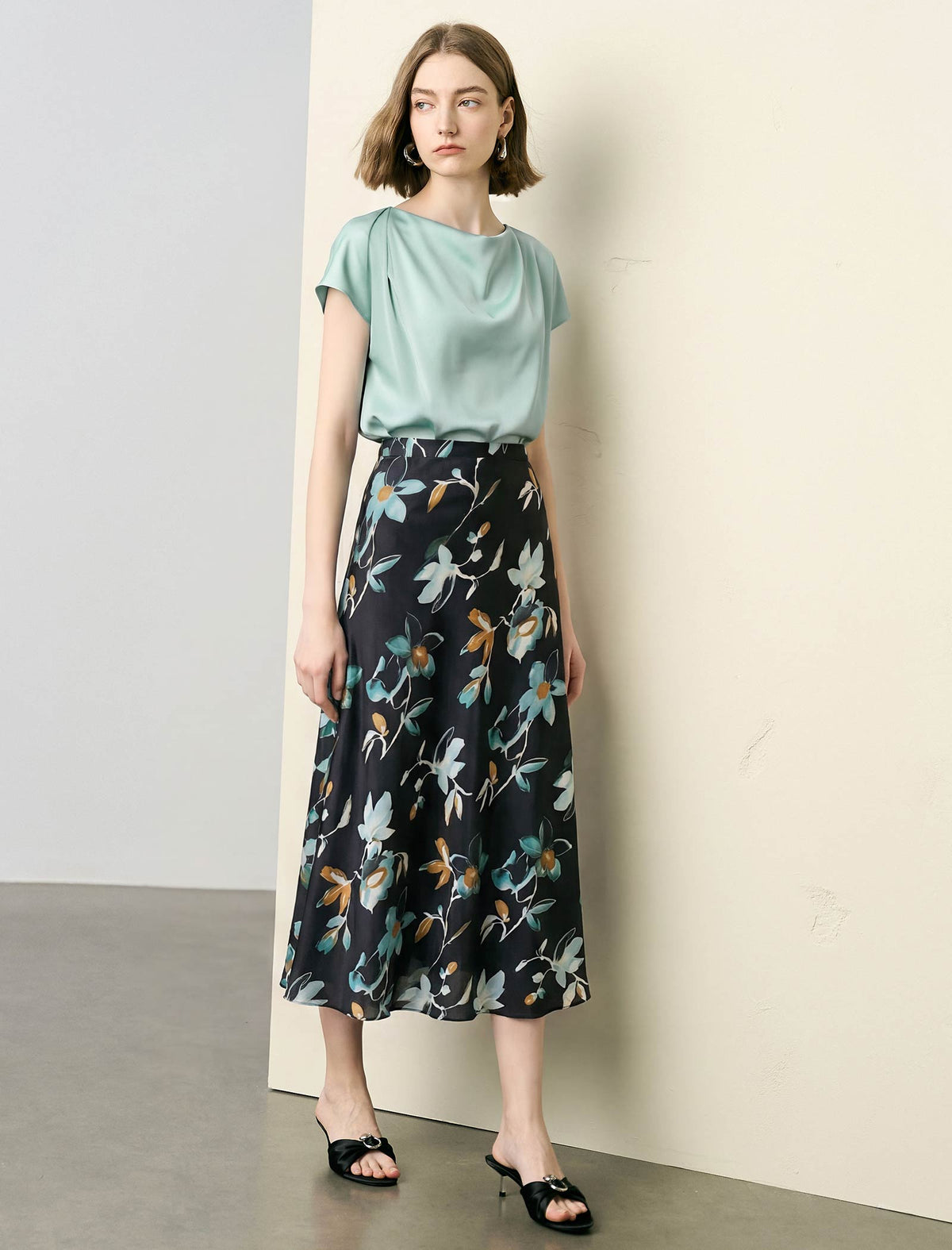 Mint Green Cowl Neck Satin Blouse