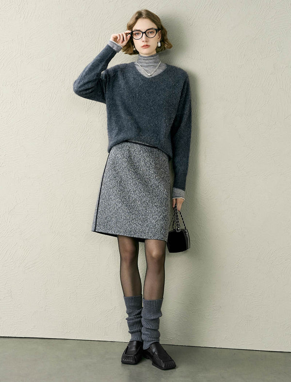 Tweed Wool-Blend Contrast Trim Mini Skirt