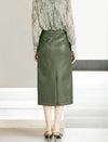 Olive Green Faux Leather Midi Skirt
