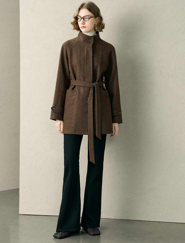 Brown Wool-Blend Self-Tie Coat