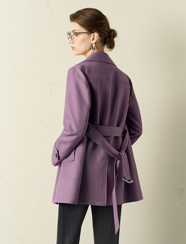 Vintage Lapel Belted Short Trench Coat