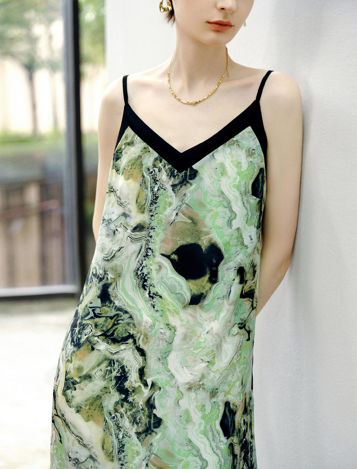 Contrast Trim Slip Midi Dress