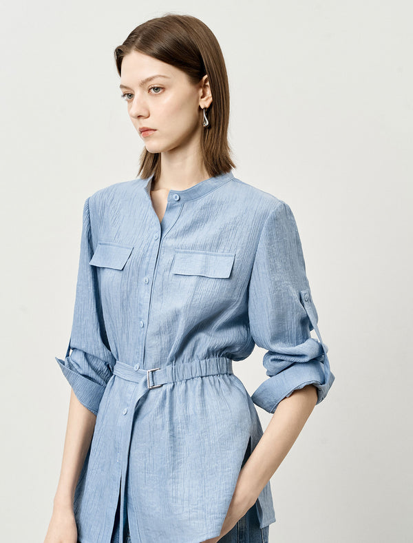 Tencel Blend Textured Belted Shirt
