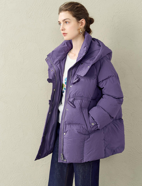 Purple Duffle Hooded Down Jacket