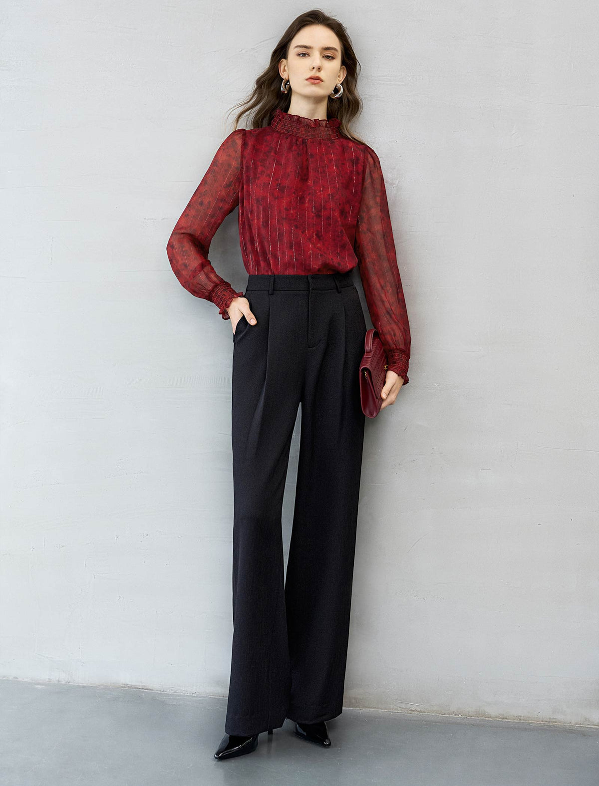 Ruby Red Metallic Stripe Blouse