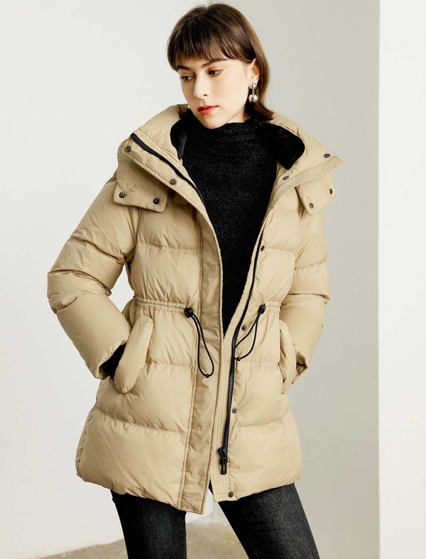 Drawstring Waist Hooded Down Jacket