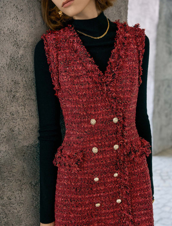 Tweed Double-Breasted Sleeveless Mini Dress