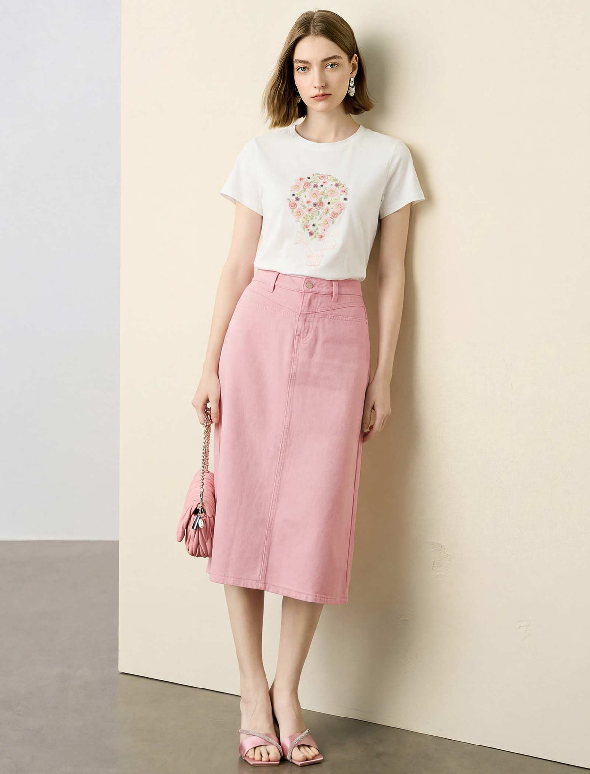 Dusty Pink Soft Lyocell Denim Midi Skirt