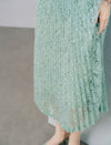 Mint Green Lace Pleated Beaded Neckline Midi Dress