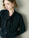 Tie-Neck 100% Wool Cardigan