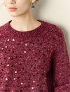 Burgundy Sequin Crew Neck Sweater