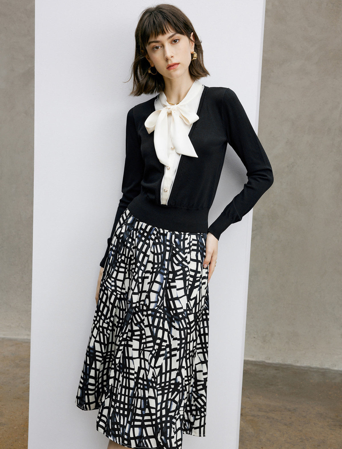 Faux Two-Piece Bow Detail Knit Top