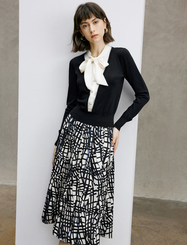 Faux Two-Piece Bow Detail Knit Top