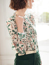 Floral Gathered Detail Mock-Neck Blouse