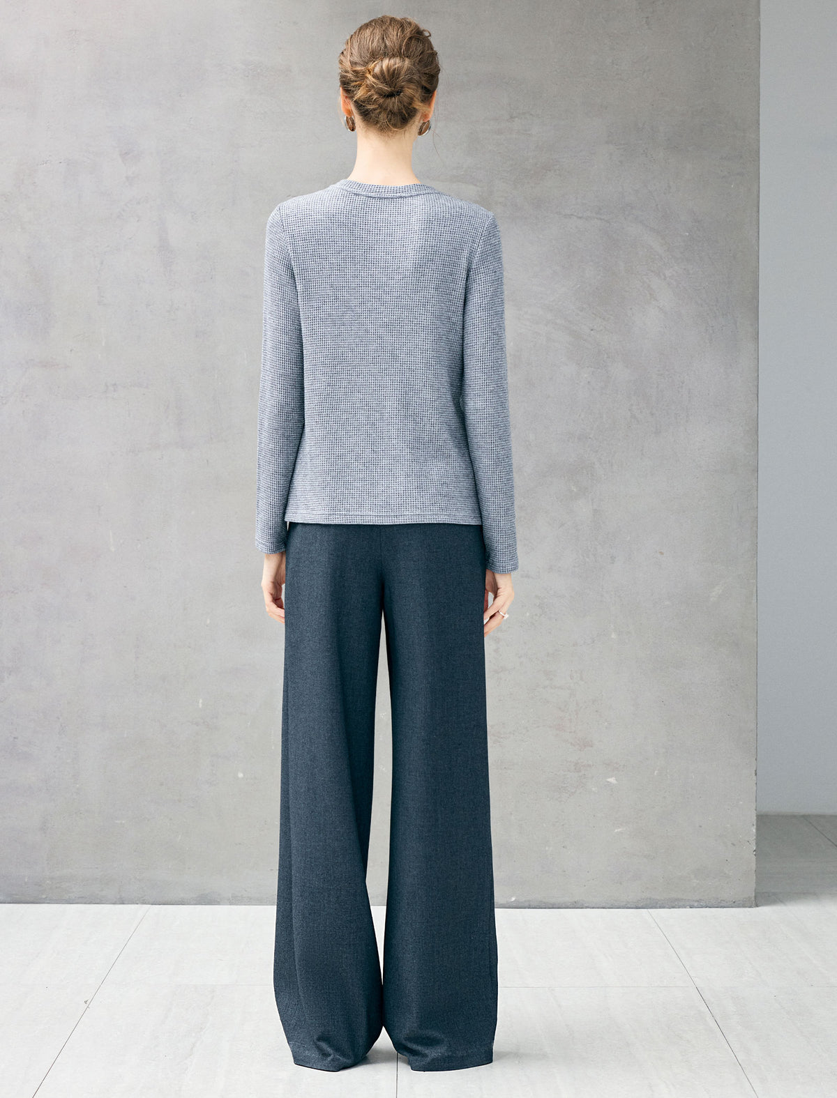 Waffle Texture Half Zip Long Sleeve Top