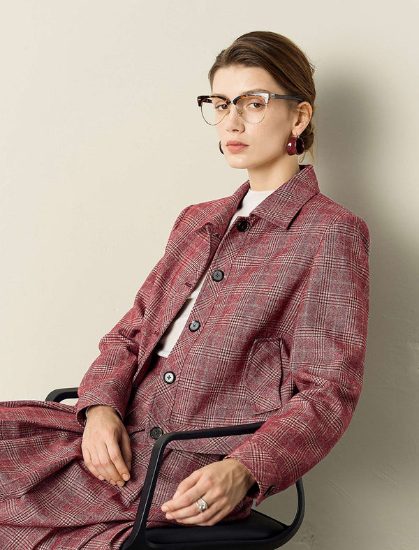 Red Plaid Loose Short Jacket