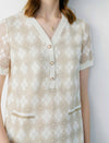 V-Neck Lace Plaid Print Dress