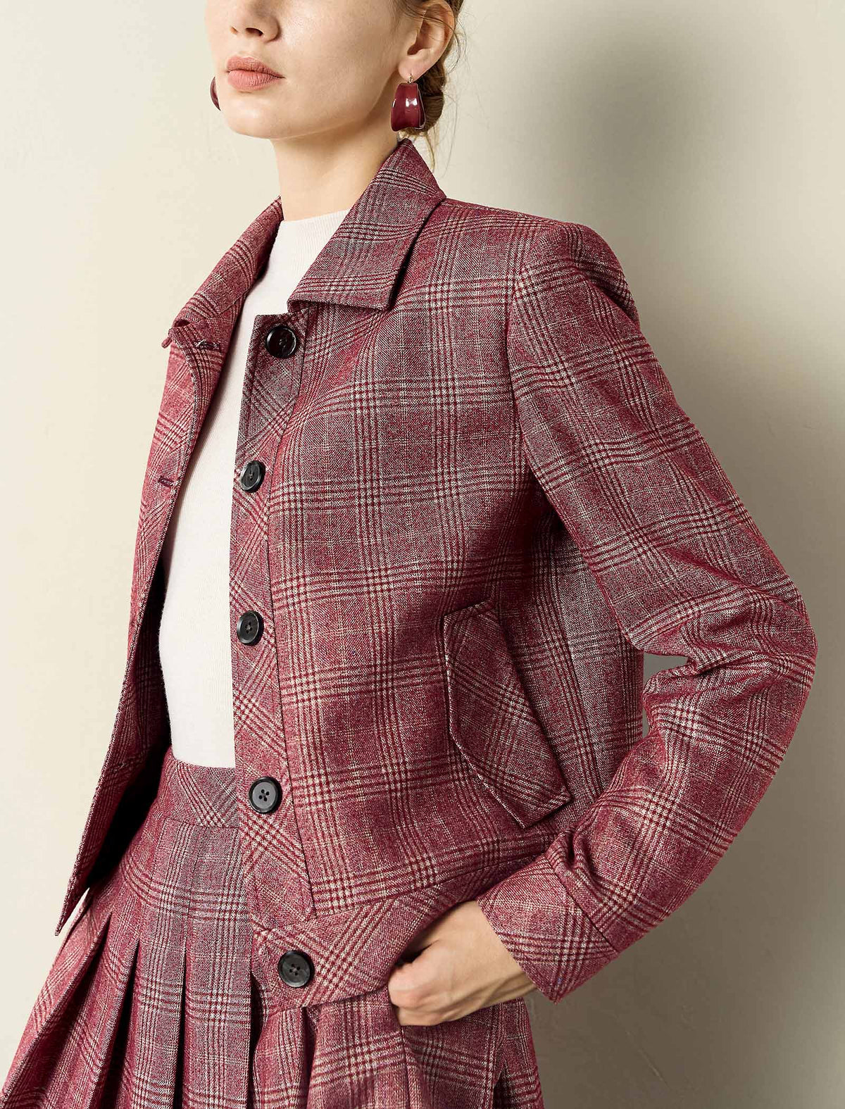 Plaid Jacket and Pleated Skirt Two-Piece Set