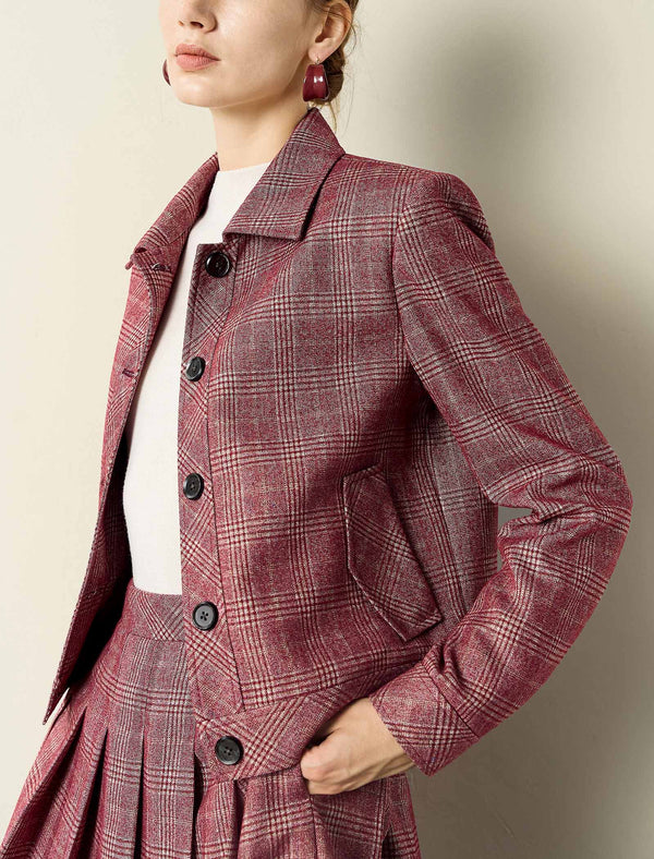 Plaid Jacket and Pleated Skirt Two-Piece Set