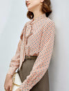 Grid Print Tie Neck Blouse