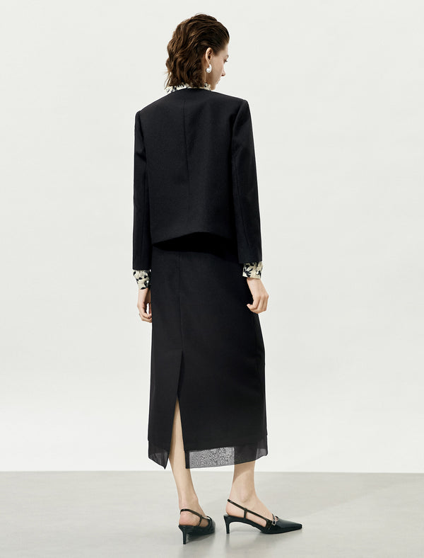 Beaded Tulle Flower Cropped Blazer