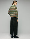 Wool and Mulberry Silk Blend Striped Crewneck Relaxed Sweater