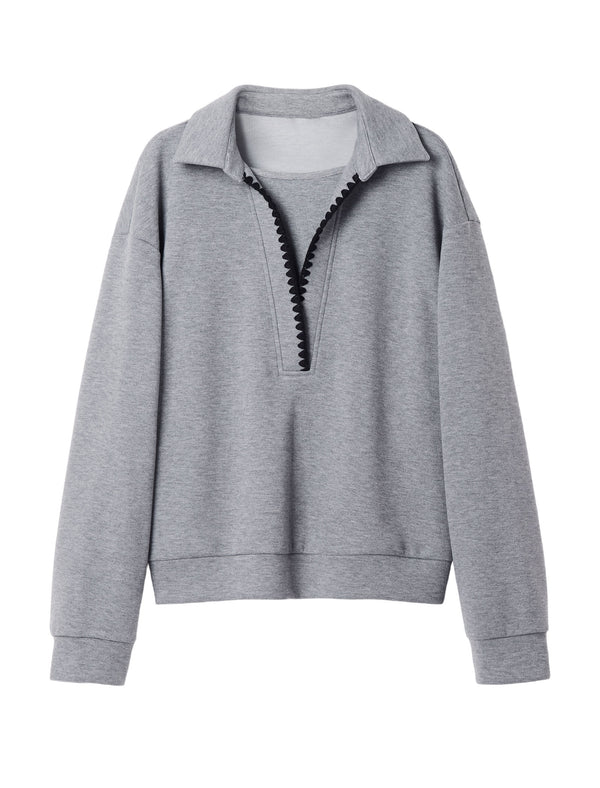Polo-Collar Contrast Trim Sweatshirt