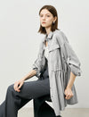 Gray Tencel Waist-Defining Mid-Length Shirt Cardigan