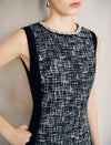 Wool Blend Pearl Beaded Crewneck Tweed Sheath Dress