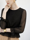 Polka Dot Crewneck Drawstring Cropped Top
