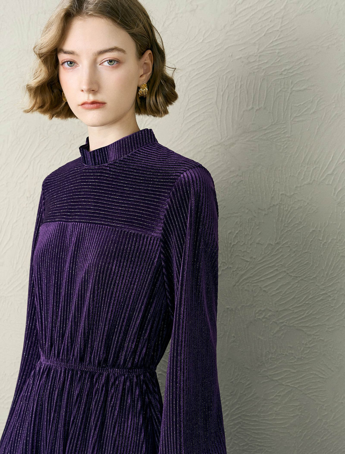 Mock Neck Velvet Midi Dress