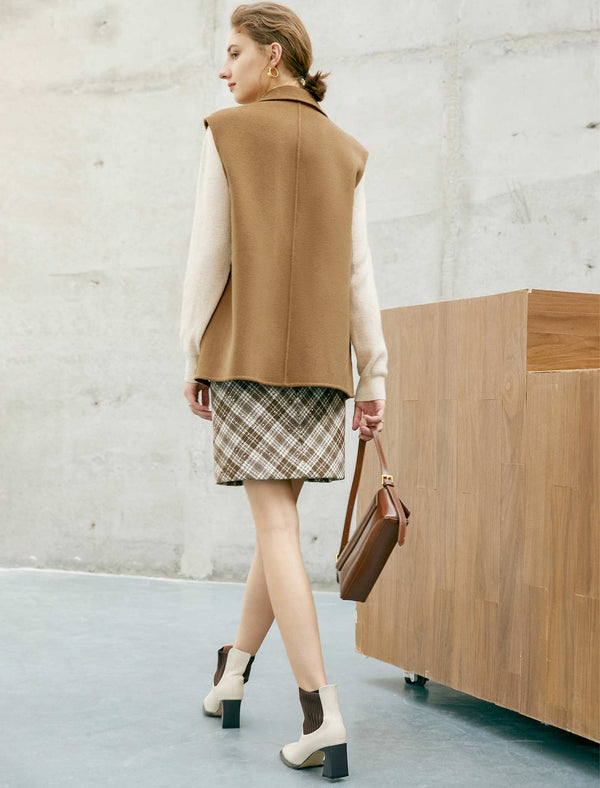 Camel Wool-Blend Lapel Vest