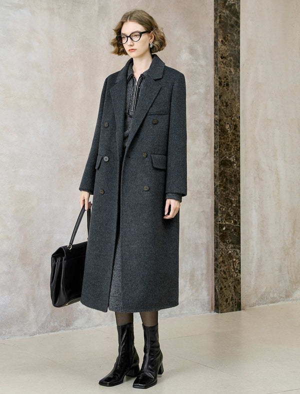 Wool Yak Blend Double-Breasted Maxi Coat
